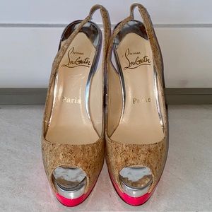 CHRISTIAN LOUBOUTIN Hot Pink Cork Slingback Heels